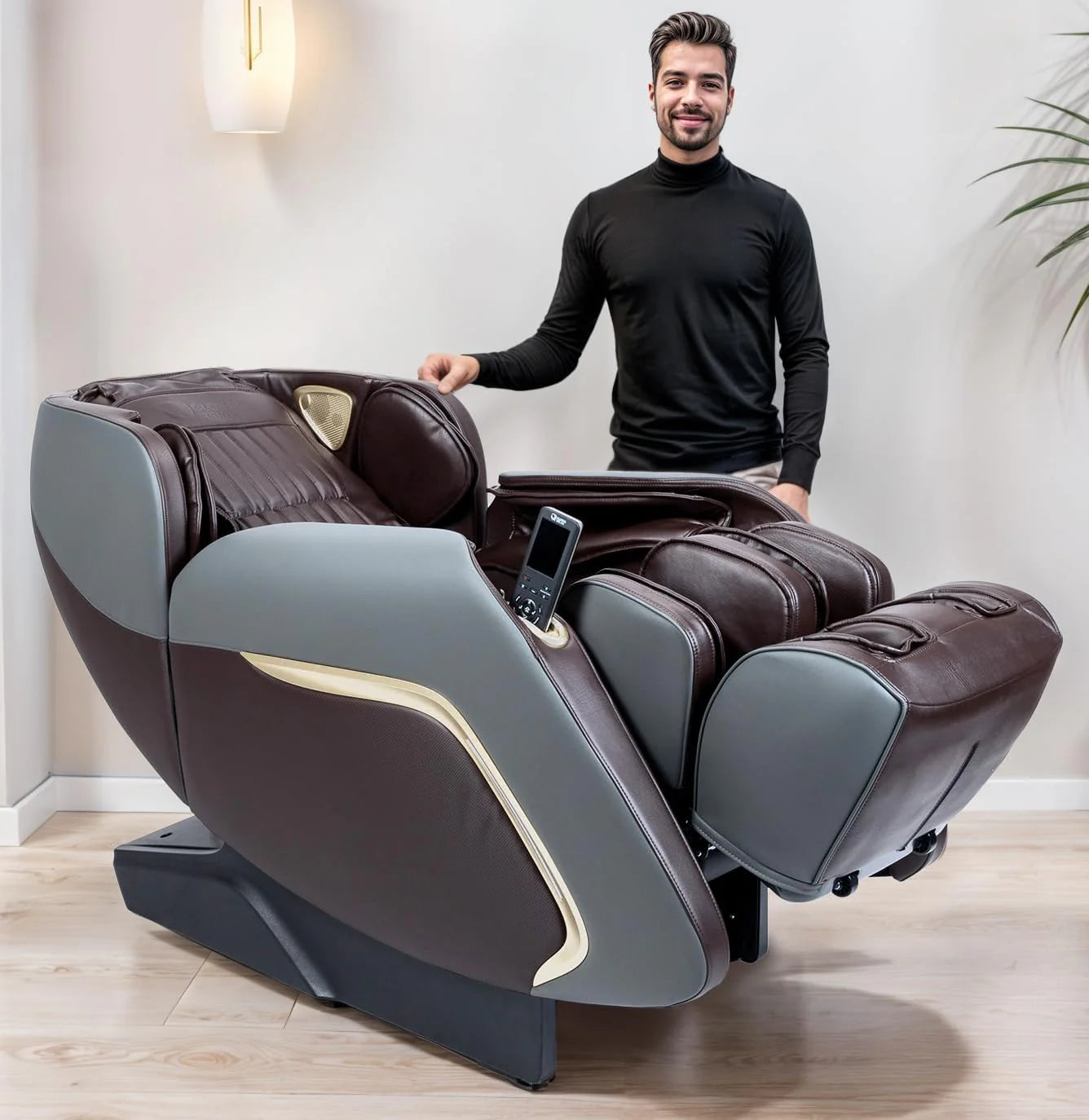 GLOBAL RELAX® | SATORI 3D Massagestoel | Rood | 6 Massageprogramma's | Zero Gravity en Zero Space Technologie | Zuurstof Ionen Generator | Druktherapie | 3D Geluid Bluetooth en USB(ANANDA BRUIN)