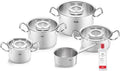 Fissler Originele Profi Collection/roestvrijstalen kookpannenset, 5-delig, incl. glazen deksel + gratis roestvrijstalen verzorging - inductie(5-teilig/3 kookpannen, 1 braadpan, 1 steelpan + roestvrijstalen verzorging)