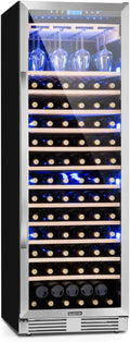 Klarstein inbouw wijnkoelkast – wijnklimaatkast met glazen deur, voor wijnrijping, dubbele temperatuurzone, voor wijn en prosecco; met touchscreen, barkoelkast, uv-bescherming, 5–22 °C, 17 flessen(425 Liter/165 Flaschen/425L - 13 houten rekken)