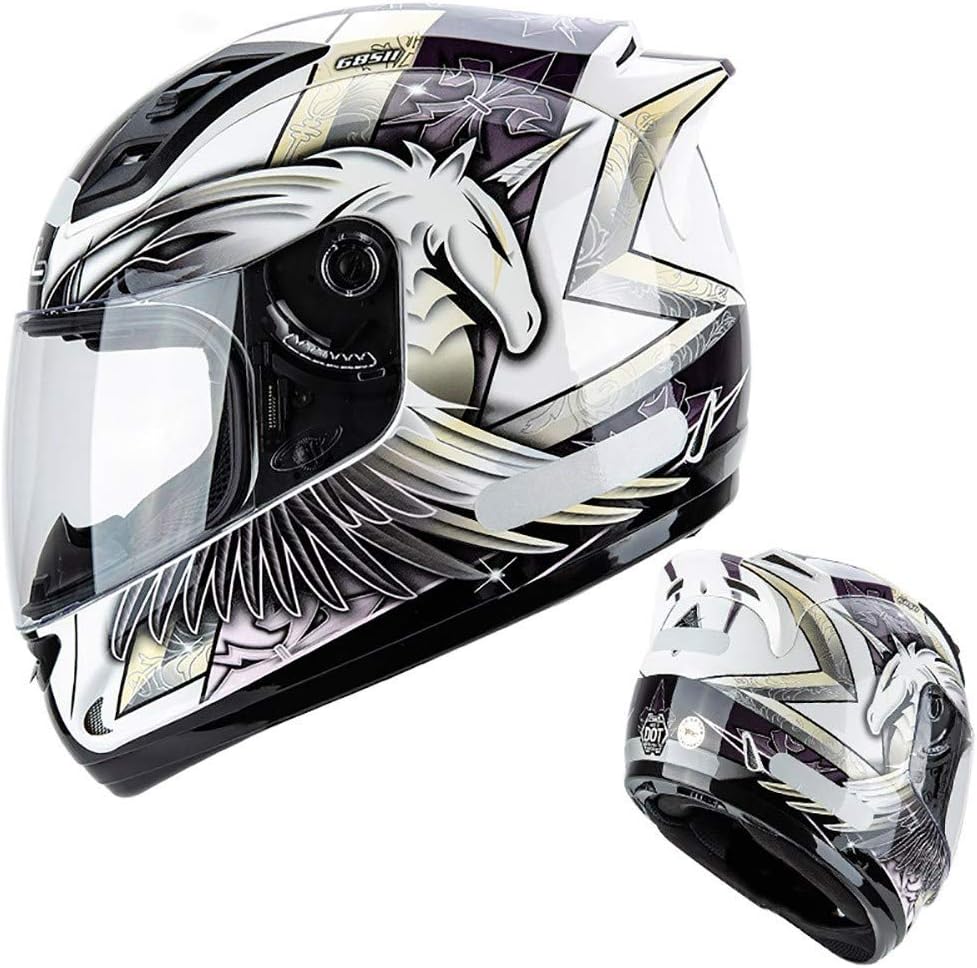 Full Face Motorhelm,DOT Goedgekeurd Lichtgewicht Anti-Fog Vizier Motorhelmen met Reflecterende Sticker voor Mofa Crash Bromfiets Chopper Cruiser Racing Cap