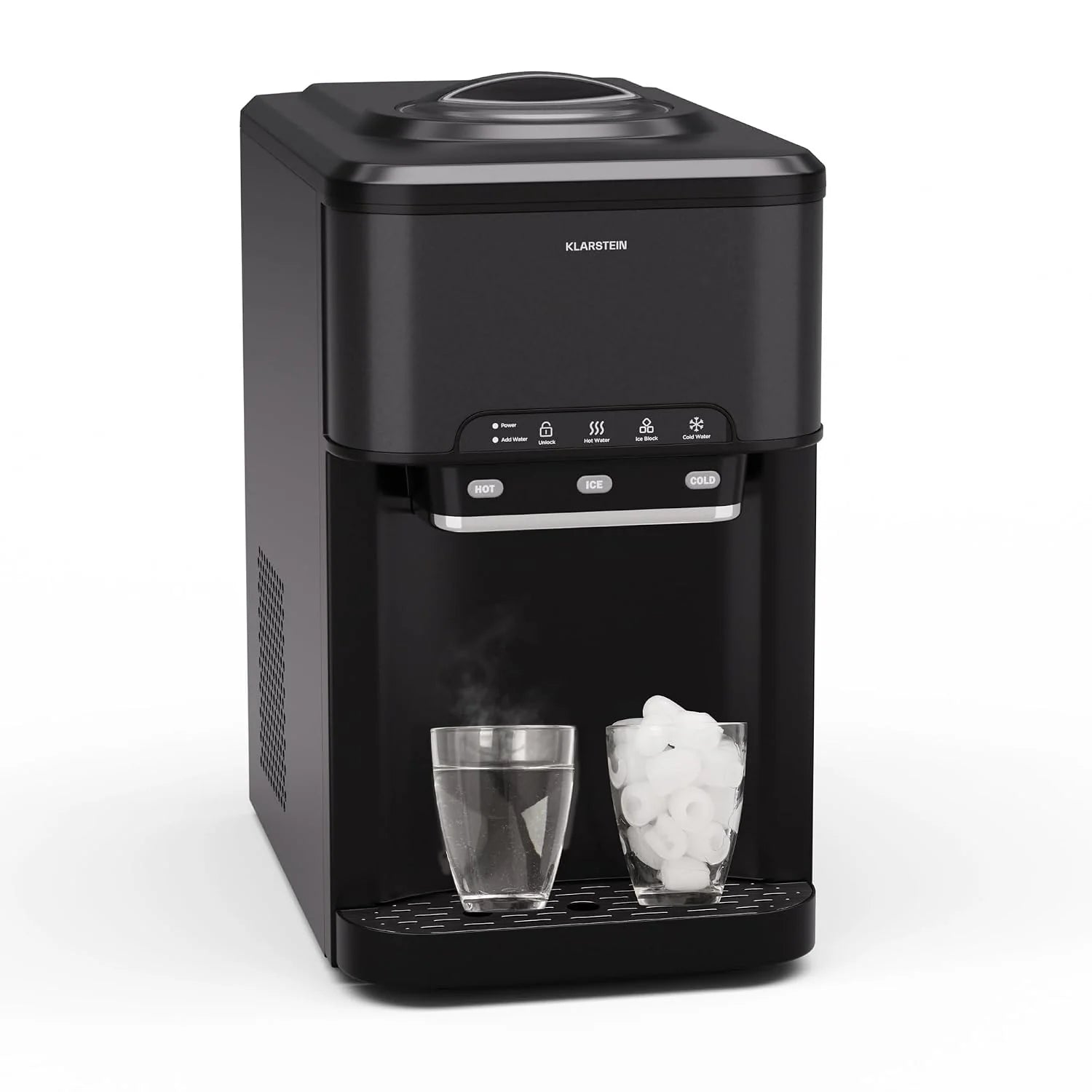 Klarstein IJsblokjesmachine, 3 l, professionele ijsblokjesmachine, droogijs tot 20 kg, grote en kleine blokjes, zelfreinigende huisijsmachine, ijsmaker(Zwart)