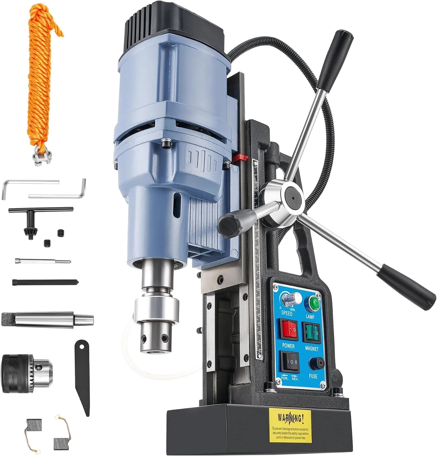 ZELCAN 1550 W magnetische boormachine met 6 boren draagbare elektrische kolomboormachine 13900N 650 rpm max. boordiameter 50 mm max. boordiepte 50 mm(magneetboormachine)