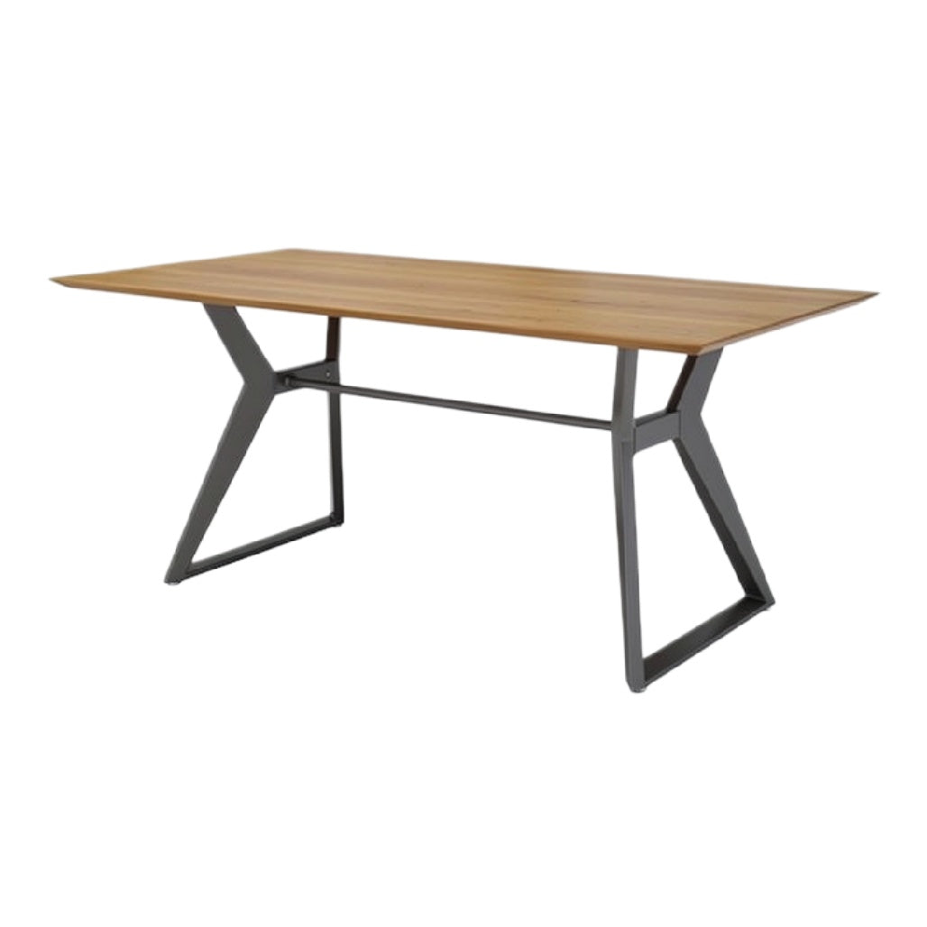 "Moderne Eettafel met Houten Bovenblad en Stalen Onderstel"