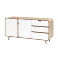 Moderne Eiken TV-kast met Witte Deuren en Lades