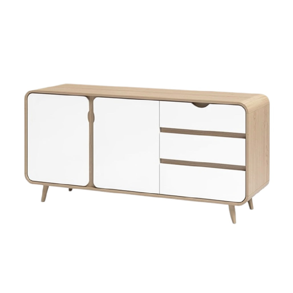 Moderne Eiken TV-kast met Witte Deuren en Lades