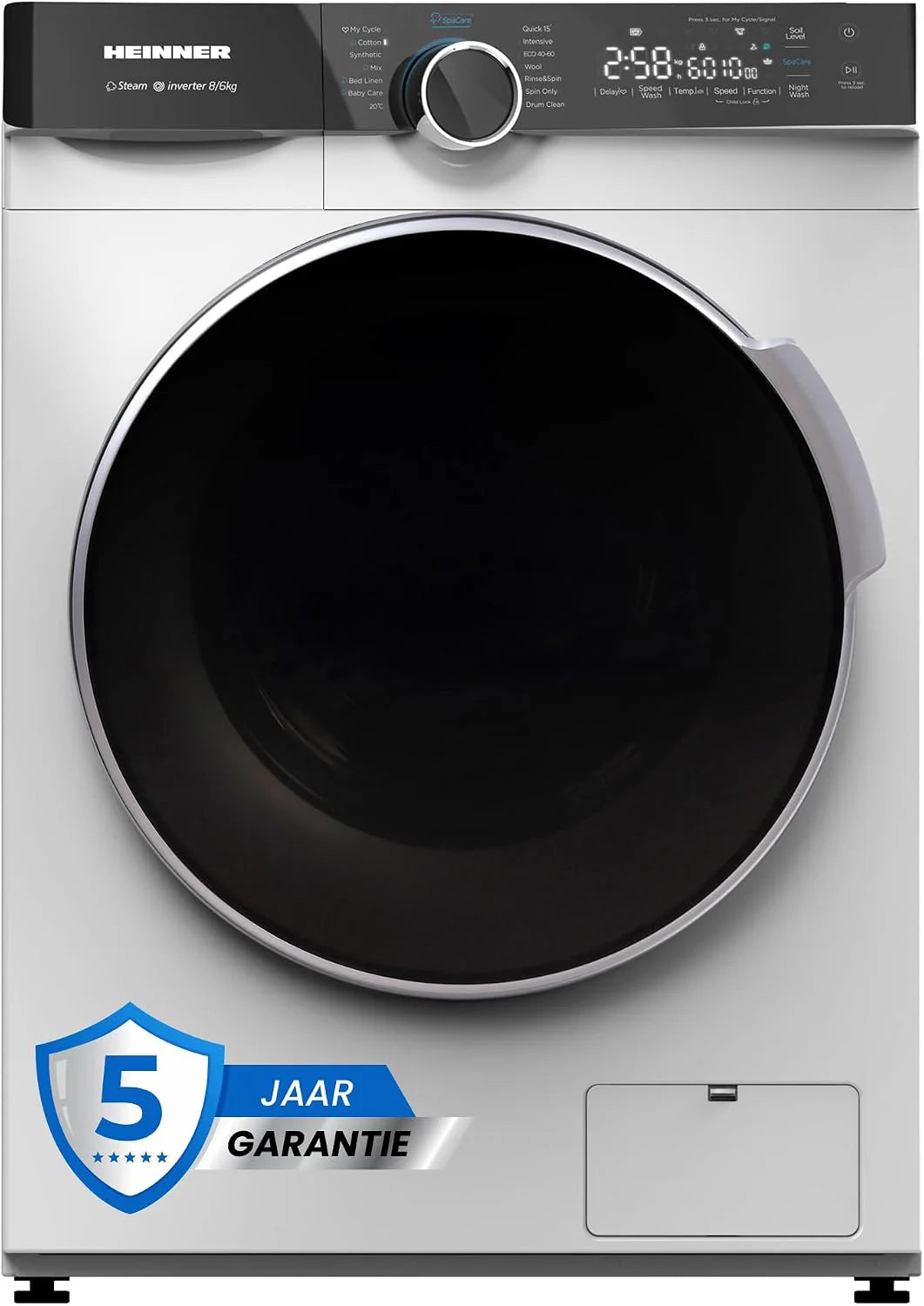 Wasmachine met Droger 8/6 kg – 1400 Toeren Inverter Combi Wasdroger, Energieklasse A, 15 Programma's met Stoom, LED Touch Display – Ruimtebesparend Wit/Inox(8 kg)