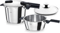 Fissler Vitaquick 3-delige snelkookpannenset (2 snelkookpannen met 3,5 l en 6 l metalen deksel, 1 extra glazen deksel) inductie