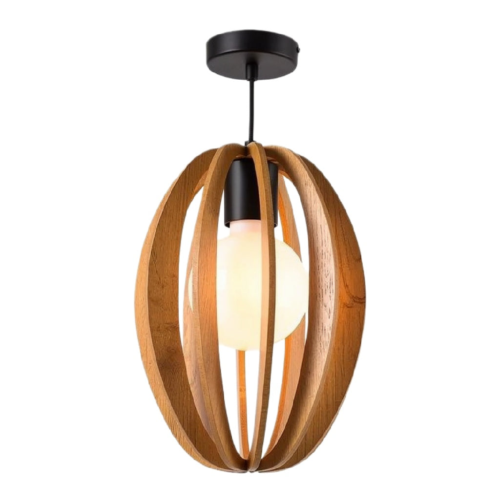"Moderne Houten Hanglamp met Eivormige Design"