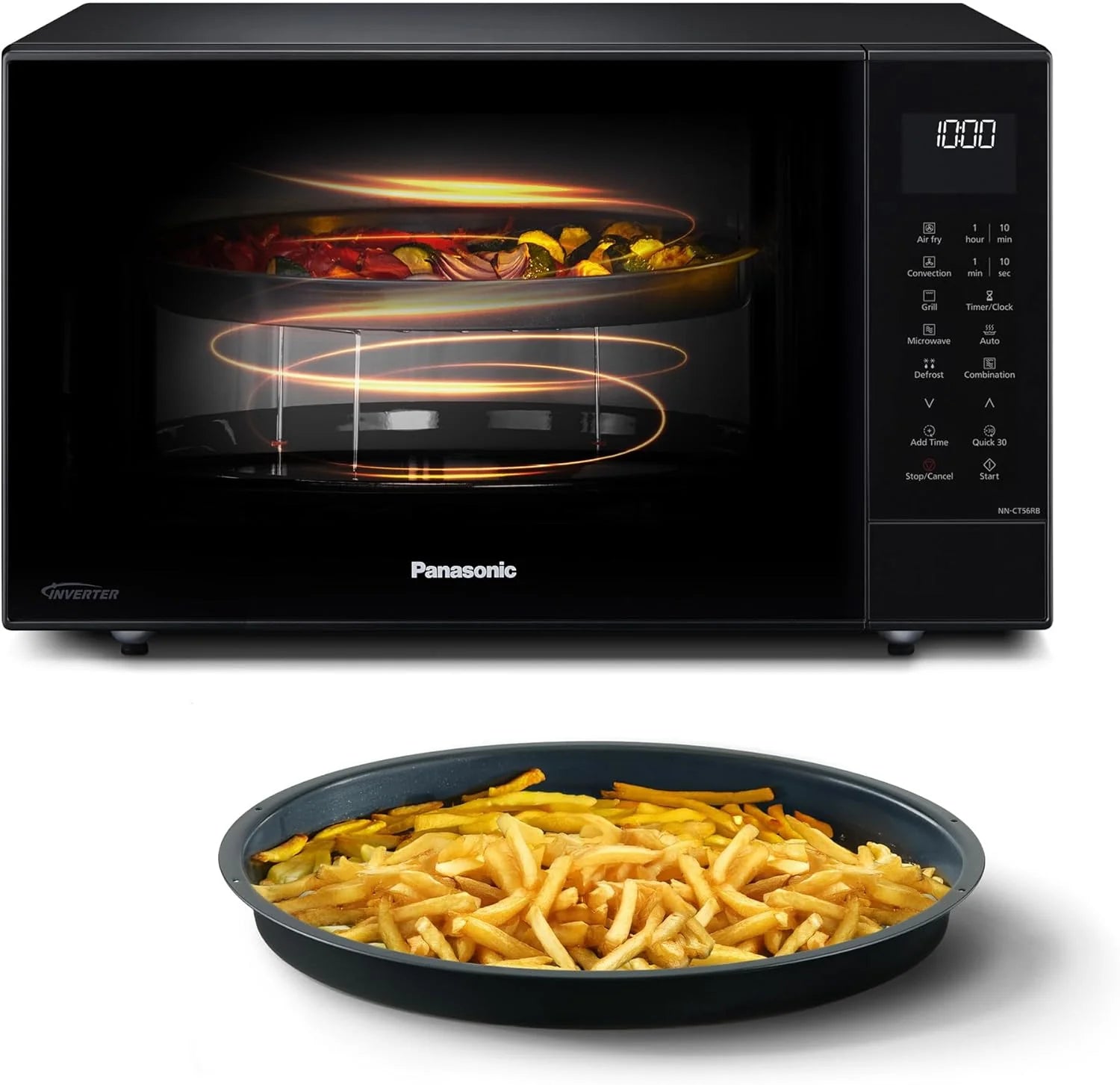 Panasonic NN-CT56RBEPG 27L 4-in-1 Combimagnetron Inverter met Airfryer, 1000W, 19 Automatische Programma's, Convectie Grill Koken, Ruimtebesparend Slank Ontwerp, Zwart