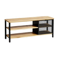 Moderne TV-kast met houten top en metalen opslagruimtes