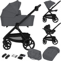 Lionelo Carmine 3-in-1 Kinderwagen met i-Size ADAC Autostoel, Reiswieg en Buggy tot 22 kg, Gravel Wielen, 3D Ventilatie, Anti-Reflux Hoofdsteun, Magnetische Gesp, UPF50+, Compact Opvouwbaar, Grijs(Steengrijs)