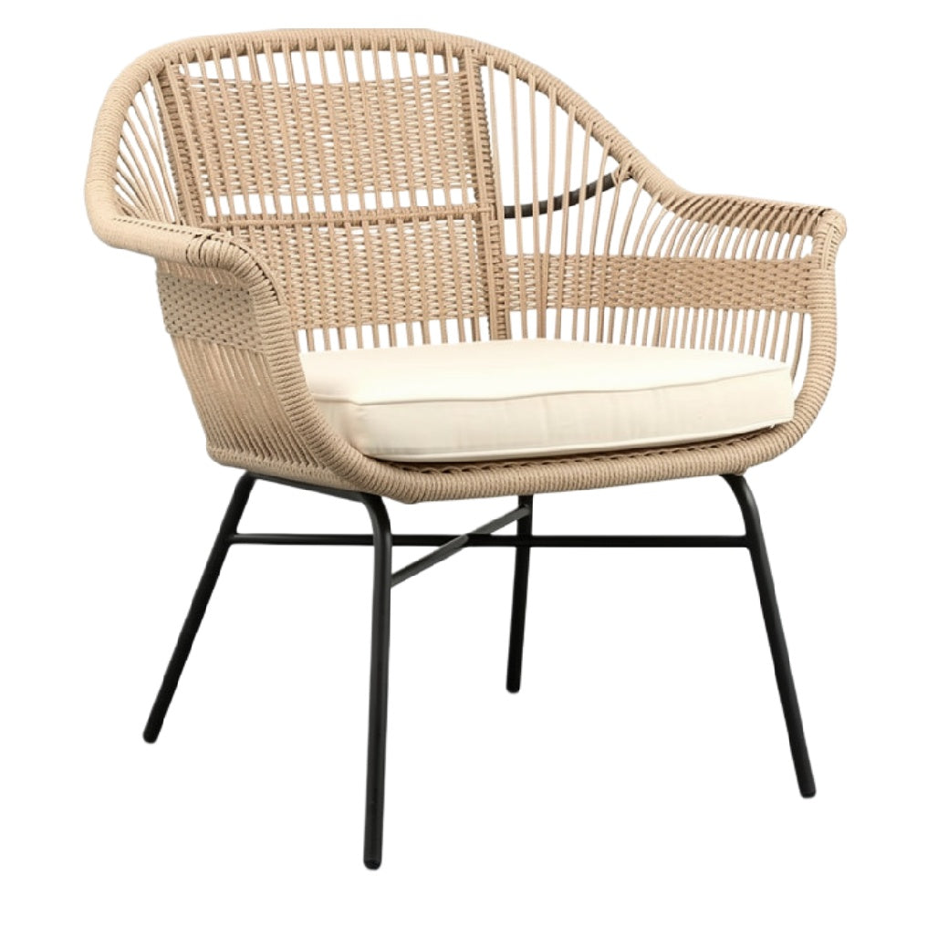 Moderne Rotan Tuinstoel met Kussen in Neutrale Kleur