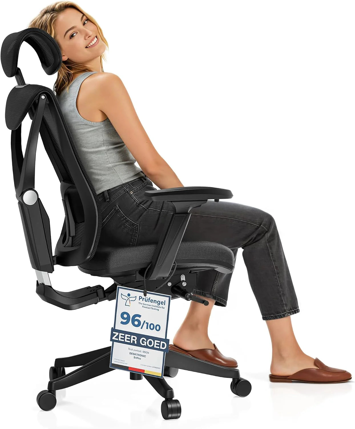 Desktronic Bureaustoel SitPro - Verstelbaar ergonomische bureaustoel met lendensteun - rugvriendelijk/rugpijnvrij - computerstoel in hoogte verstelbaar  rugbeschermend - breed kussen (Zwart)(Zwart)