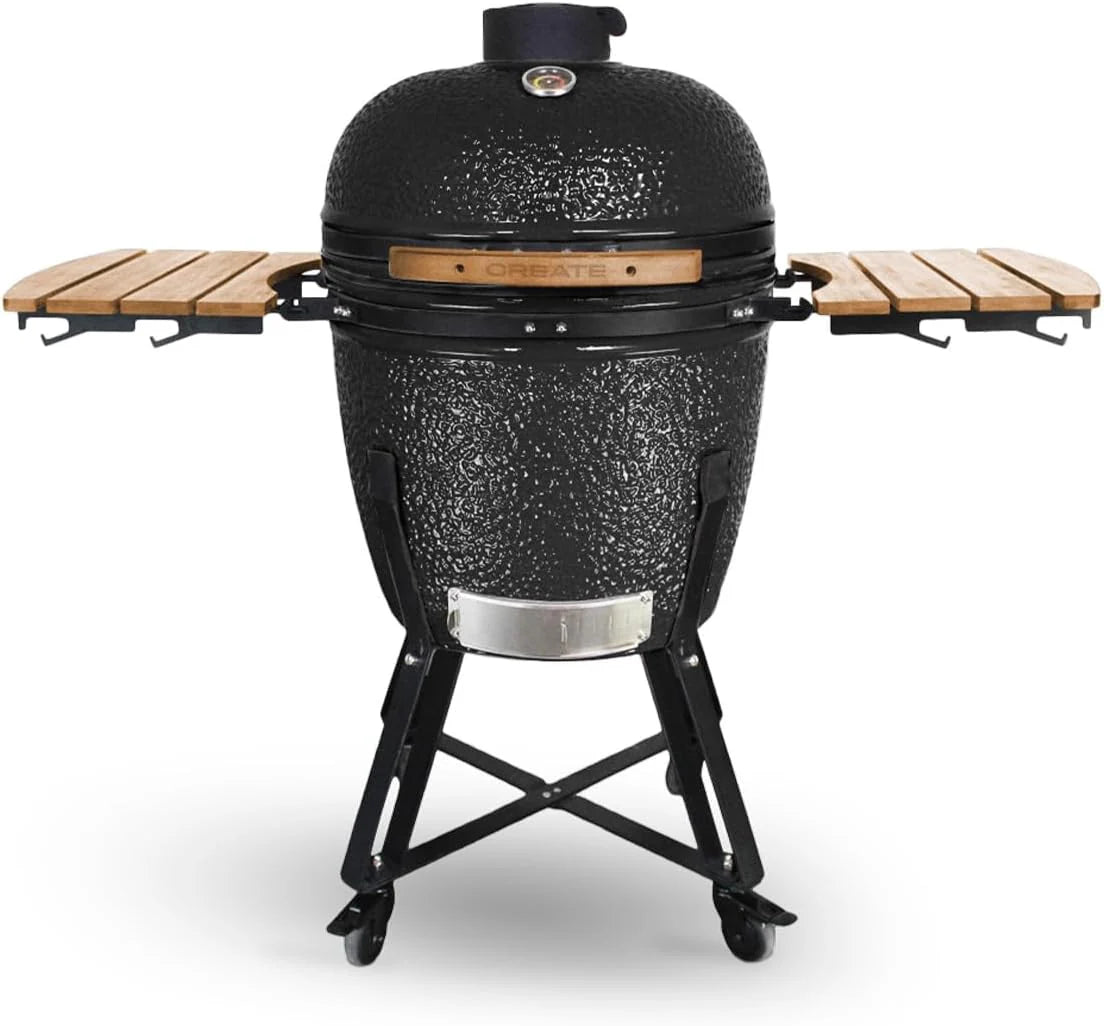 CREATE BBQ Kamado/rookoven van rood keramiek, 53,3 cm, kan grillen, roken en koken, met temperatuurregelaar en twee ventilatiebronnen.(Zwart/21")