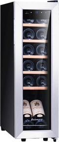 Kalamera Wijnkoelkast, 28 flessen 86 liter, breedte 44 cm, touch bedieningspaneel, roestvrijstalen glazen deur, 5-18°C, KRC-86FCSS-W(12 Flaschen - 35 Liter/Zwart)