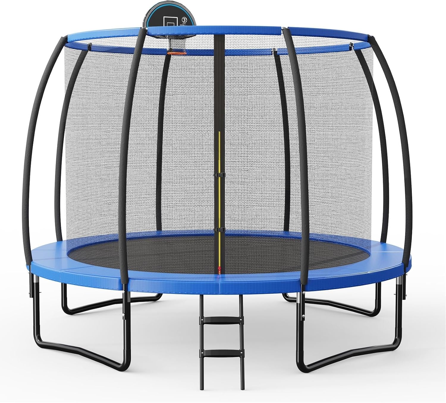 COSTWAY Ø244/305/366 cm trampoline voor buiten, tuintrampoline met ladder, GS-gecertificeerd, kindertrampoline, trampoline, complete set met basketbal, springmat, veiligheidsnet en randafdekking(diameter 305 cm, 8 stangen)