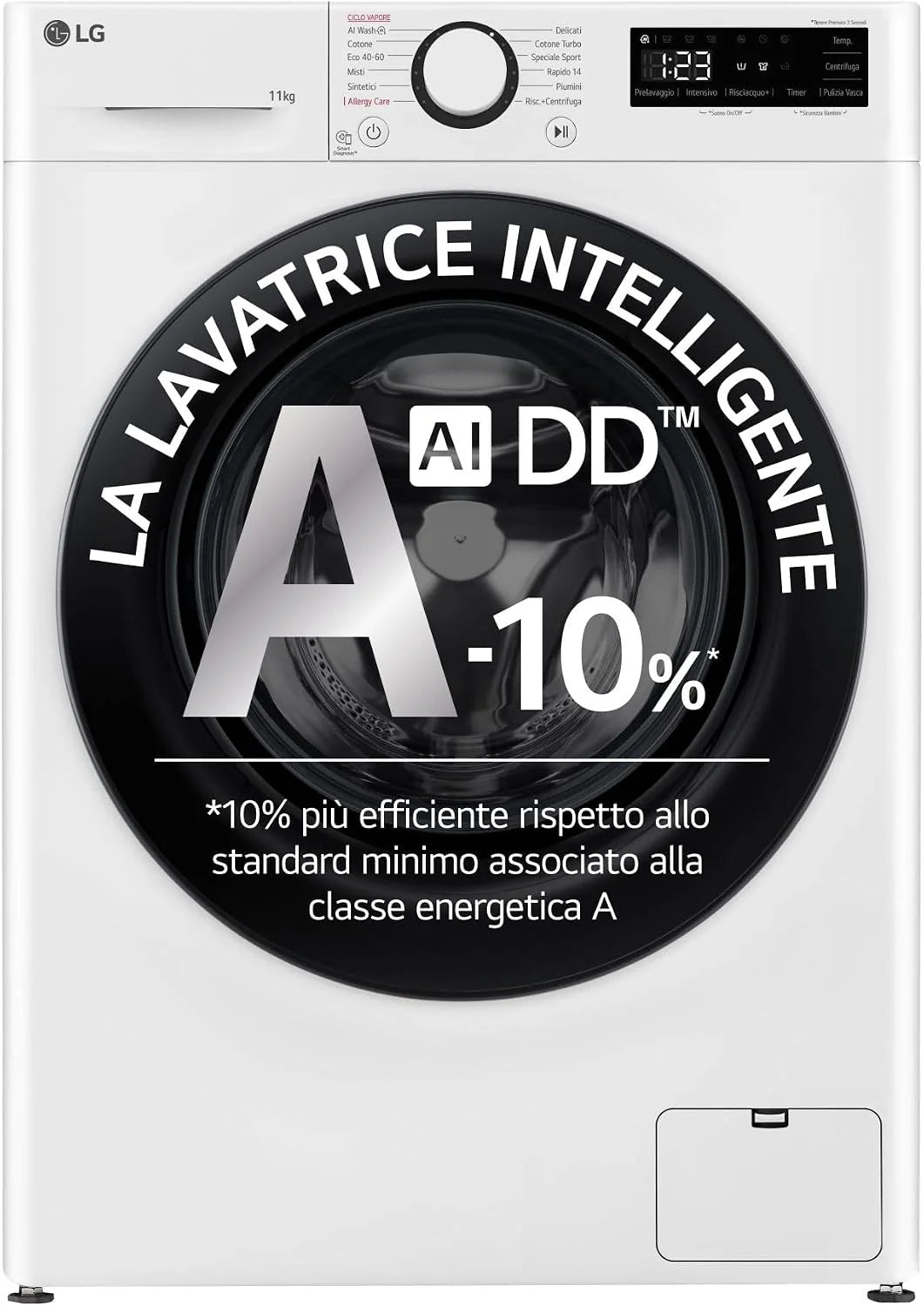 LG AI DD F4R3011NSWB wasmachine klasse A -10%, voorlader serie R3, wasmachine 11 kg, 1400 omwentelingen, AIWash, stoomreiniging, Motor Direct Drive, Smart Diagnosis, vrijstaand, wit