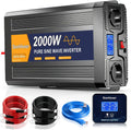 3000W omvormer 12V naar 230V zuivere sinus Spanningsomvormer stroomomvormer Inverter, 2 EU-stopcontacten, 2,4 A, USB, 5 m afstandsbediening en lcd-display voor auto's, boten, vrachtwagens(2000W 12V)