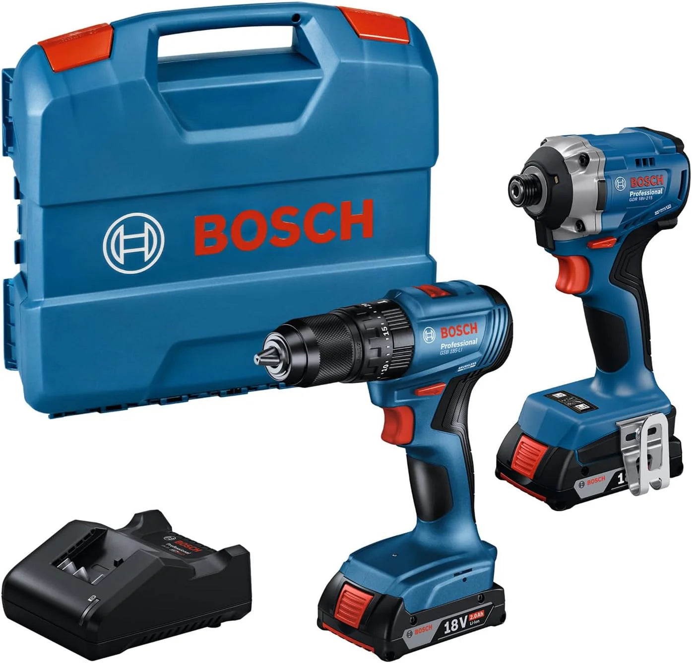Bosch Professional 18V System accudraaislagmoeraanzetter GDR 18V-215 + schroefboormachine GSB 185-LI (incl. 2 x GBA 18V 2.0Ah-accu's, oplader GAL 18V-20, koffer)
