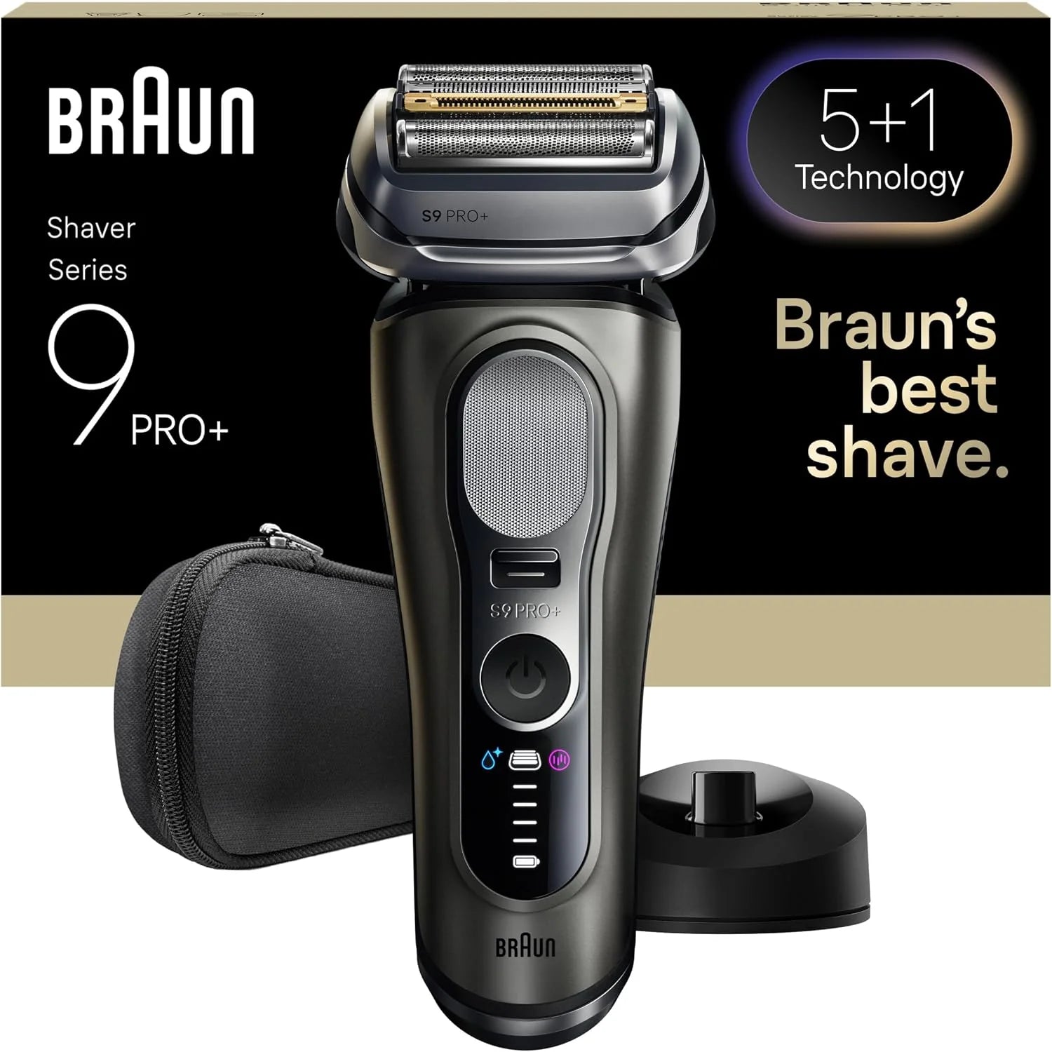 Braun Series 9 PRO+ Elektrisch scheerapparaat voor heren, 5 + 1 ultradunne precisiemessen, Pro-SoAdapt, scheerapparaat met 60 minuten accu, oplaadstandaard, nat en droog scheerapparaat, made in