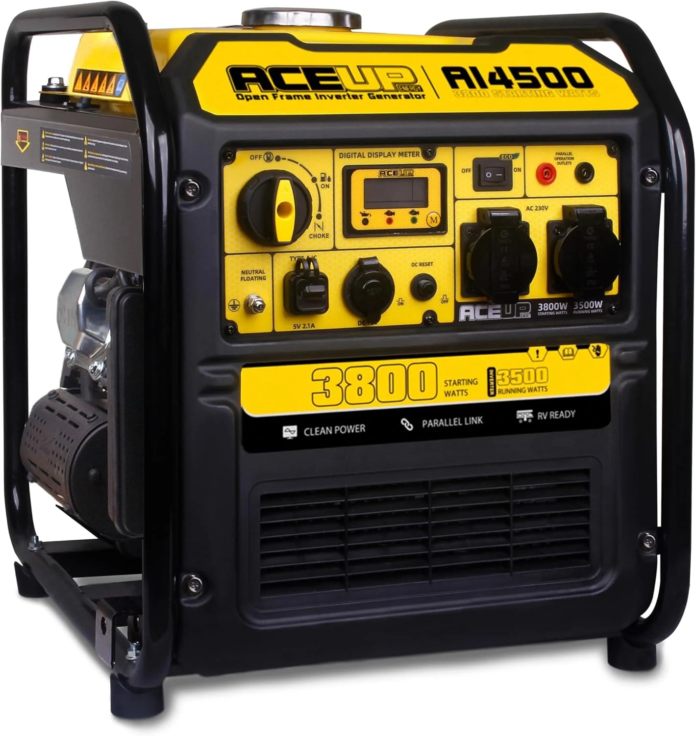 Aceup Energy 3800 watt stroomgenerator, inverter, benzinegenerator met 2 stopcontacten, 230 V, 4-takt