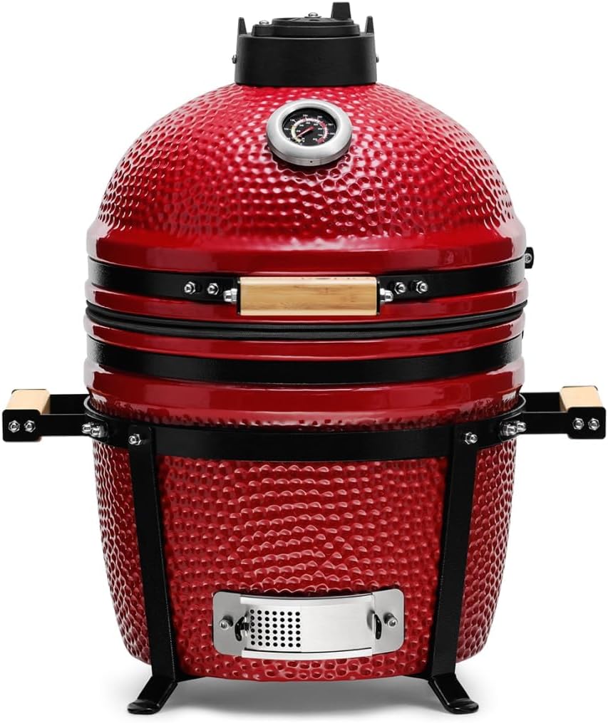 KAMADO BONO Keramische barbecue, 15 inch (40 cm) Minimo, Rood I Kamado BBQ Houtskool Grill I Egg BBQ voor koken, roken en bakken I Kamado Barbecue Draagbare Oven en roker met standaard