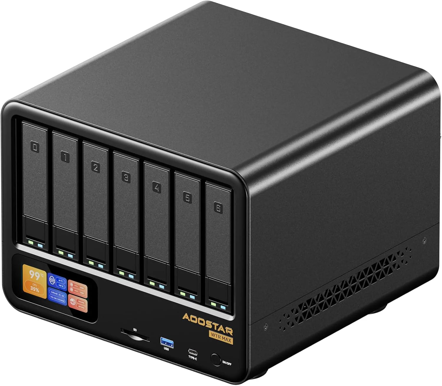 AOOSTAR WTR MAX 11 Bay Desktop NAS Mini PC, NAS Server Ryzen 7 PRO 8845HS Geen RAM Geen SSD, 6 * 2.5"/3.5" SATA HDD, 5*M.2 NVMe-slots, 2 * 10GbE, 2 * 2,5GbE, OCuLink, 4K HDMI, Netwerkverbonden opslag(11 Bay 0G RAM 0G SSD)