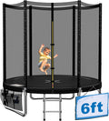 Devoko Trampoline voor buiten, diameter 183/228/305/366/427 cm, indoor trampoline voor kinderen, complete set met schoenennet, ladder, randafdekking, veiligheidsnet(183 cm / 6 FT/Zwart)