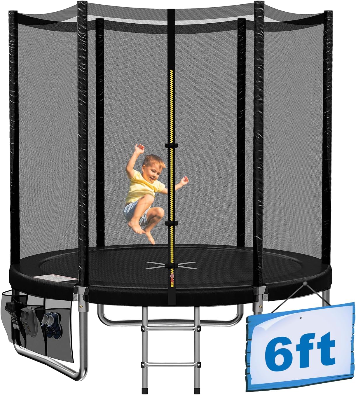 Devoko Trampoline voor buiten, diameter 183/228/305/366/427 cm, indoor trampoline voor kinderen, complete set met schoenennet, ladder, randafdekking, veiligheidsnet(183 cm / 6 FT/Zwart)