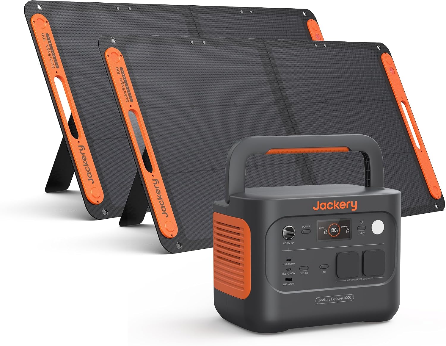 Jackery Explorer 1000 v2 Draagbaar Powerstation, 1070Wh/1500W LifePO4-accu, uitgang met 6 USB-C/A AC/DC-aansluitingen, snel opladen 1H, zonne-generator voor buiten, camping, noodgevallen(E1000 v2 + 2 x 100 W)