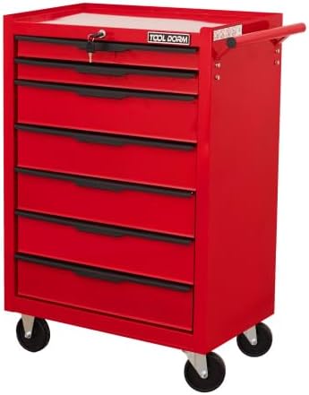 Rollende gereedschapskast in zwart, XXL met 7 laden, 61 cm - 160 kg draagvermogen, met centraal slot en kogellagers voor hobbyruimte en industrie(Rood)