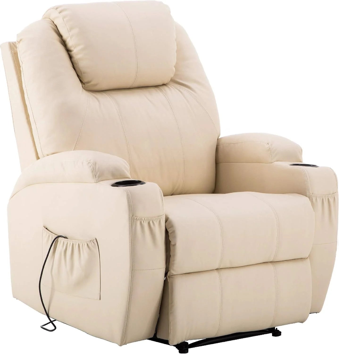 M MCombo Elektrische relaxstoel Massagestoel TV-stoel Ligfunctie Trillingen Verwarming Nieuw model 7061 (Stof, Beige)(Wit/Kunstleer)