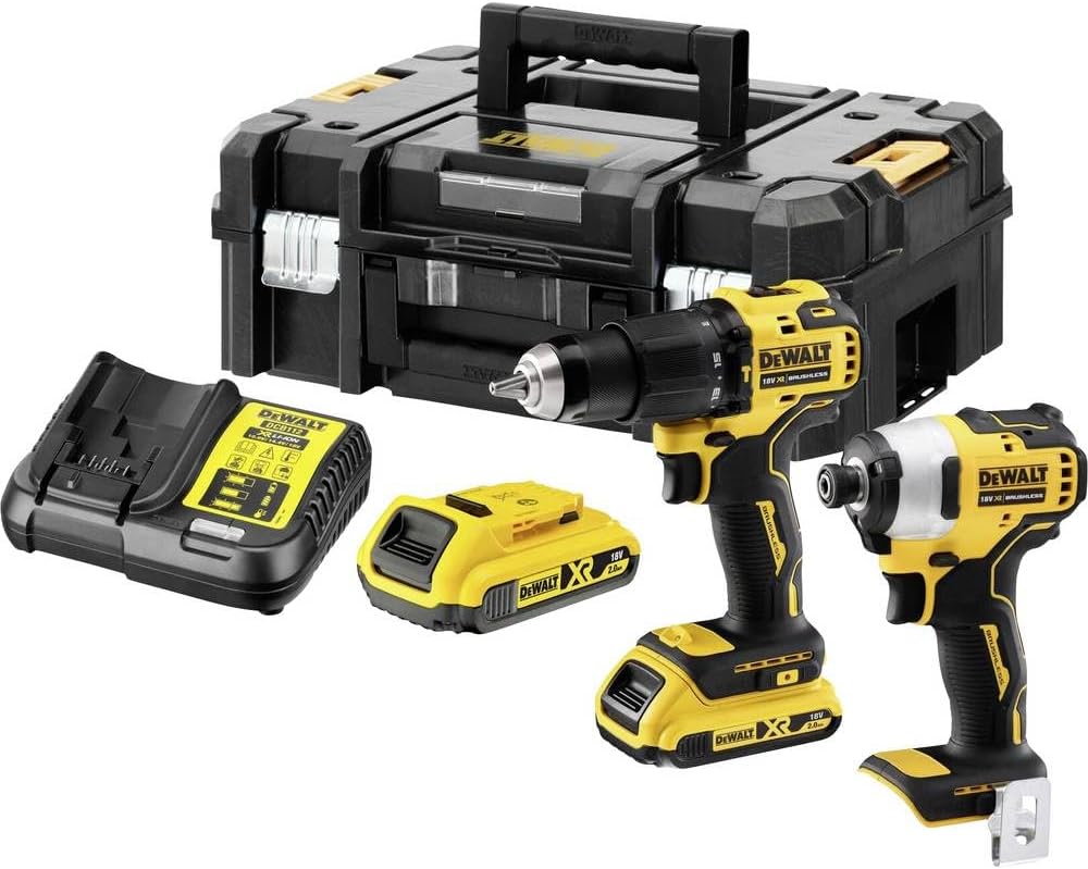 Dewalt DCK2062D2T 18 V/2 Ah accucombinatiepakket (bestaande uit: Accu-klopboormachine (borstelloos) DCD709 en draadloze slagmoersleutel (borstelloos) DCF 809, inclusief 2 batterijen, snellader, TSTAK