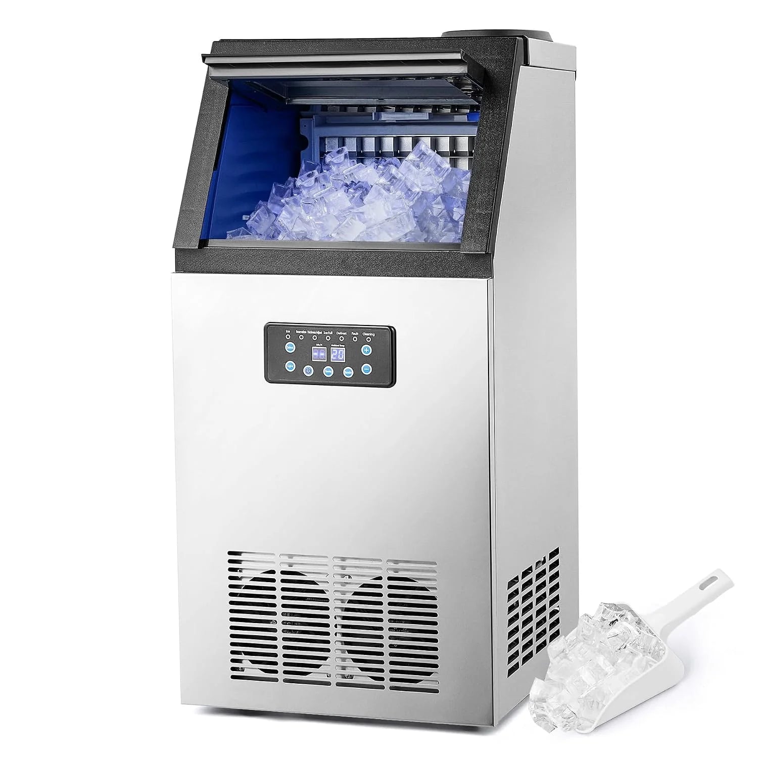 CO-Z IJsblokjesmachine, 59 kg/24 uur, 36 blokjes in 10-20 minuten, zelfreinigend, ijsblokjesmachine van roestvrij staal met lcd-scherm voor thuis, kantoor, bar, restaurant(45 PCS/73 kg)
