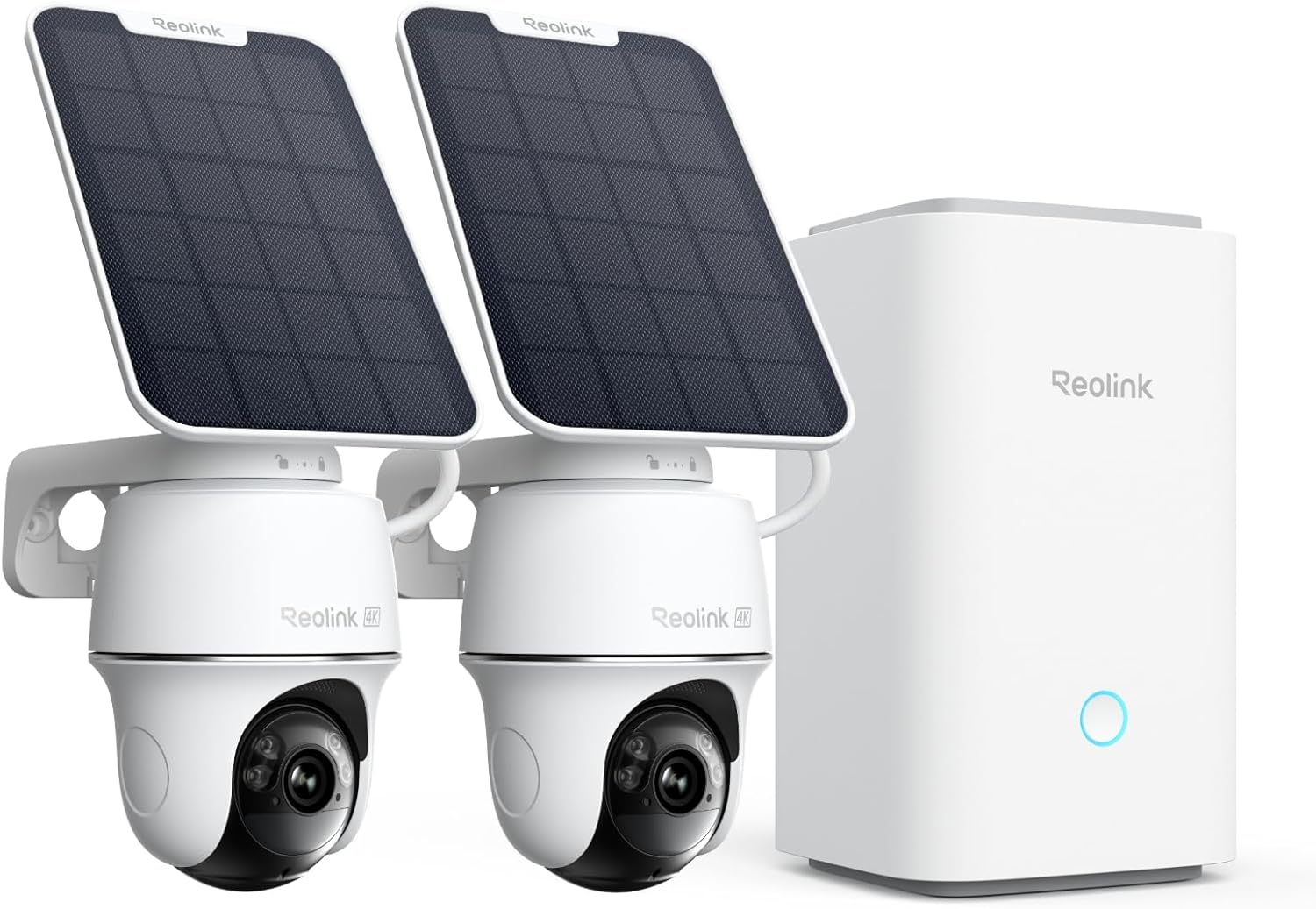 Reolink Solar Beveiligingscamera Outdoor Batterij met Home Hub, 360° pannen met Automatische Tracking, Kleuren Nachtzicht, Controle Centrum, Geen abonnementskosten, 2 × Argus PT Ultra +SP