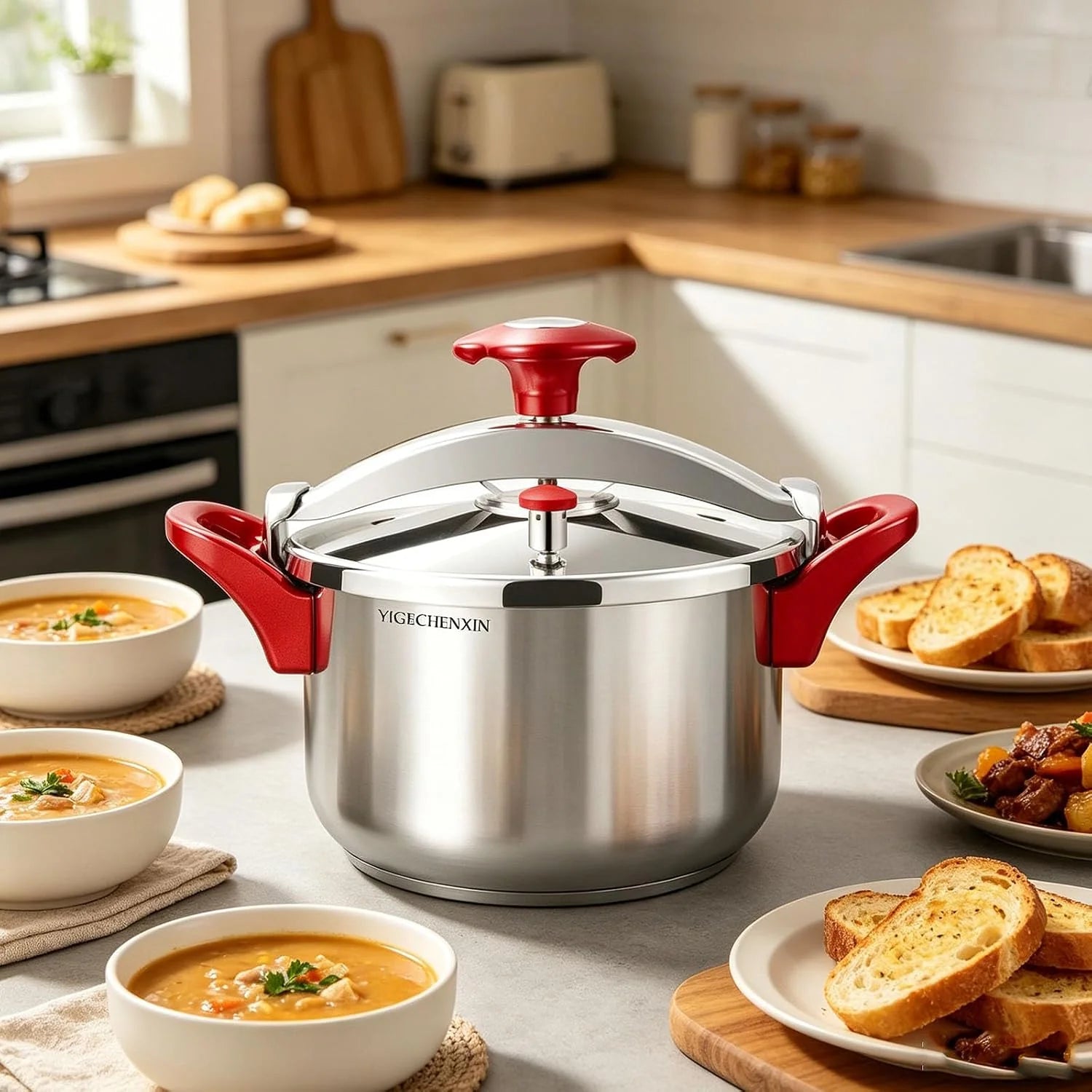 Roestvrijstalen 6L kookplaat snelkookpan met veiligheidsklep voor het koken van kip, soepen en stoofschotels, perfect voor familiediners en vakantiediners