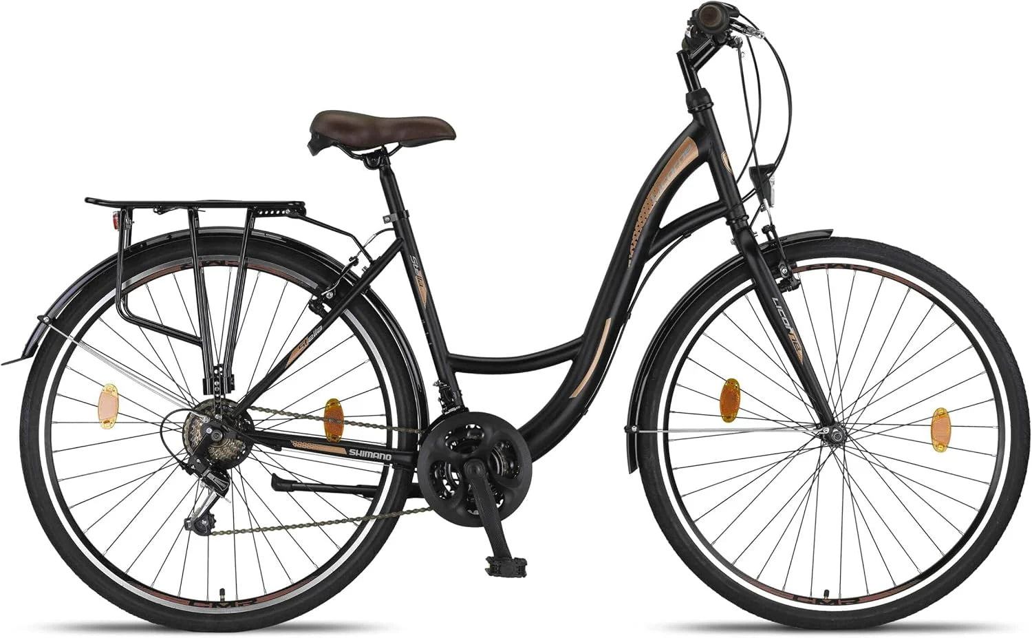icorne Bike Premium City Bike 26 inch (66 cm) - fiets voor meisjes, jongens, heren en dames - 21 versnellingen - Hollandfiets - Stella Bike - zwart