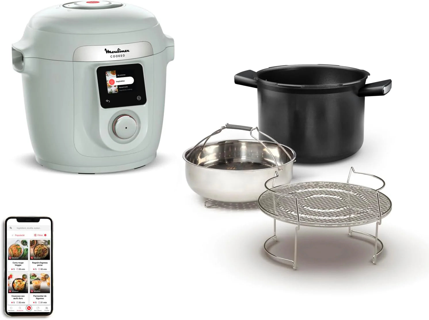 Moulinex Cookeo Touch Wifi Smart multikoker hoge druk + taartvorm 18 cm, 6 l, touchscreen, 250 geïntegreerde recepten, Moulinex YY5297FB app, zwart(10 kookmodi/Eucalyptus/6 Liter)
