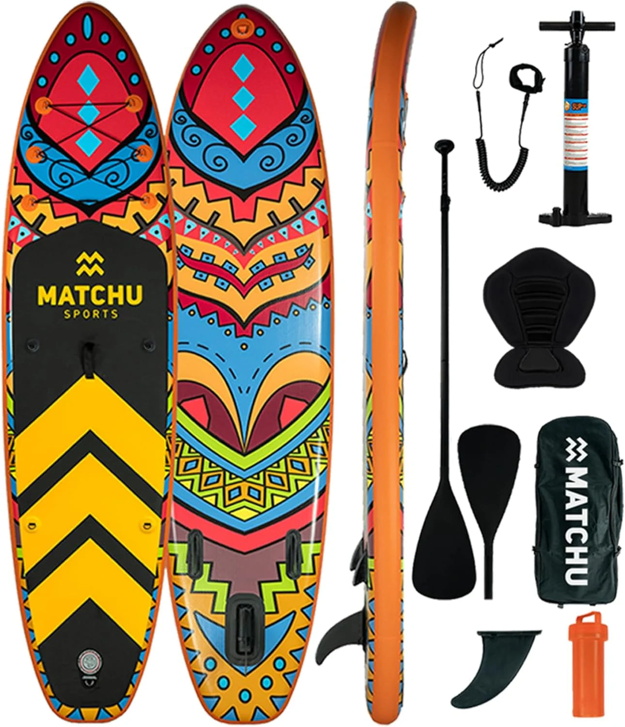 MATCHU - Sup board - Paddle Board - Complete Set - Oplaasbaar - Inclusief Rugtas, Handpomp met Drukmeter, Enkelband, verstelbare Peddel, Stoeltje en Reperatieset - 320x81x15 CM - 150 KG Belastbaar