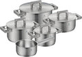 WMF Ultimate Cool Pannenset, 5-delig, kookpannenset met roestvrijstalen deksel, Cromargan mat roestvrij staal, ongecoat, schaalverdeling aan de binnenkant, vaatwasmachinebestendig