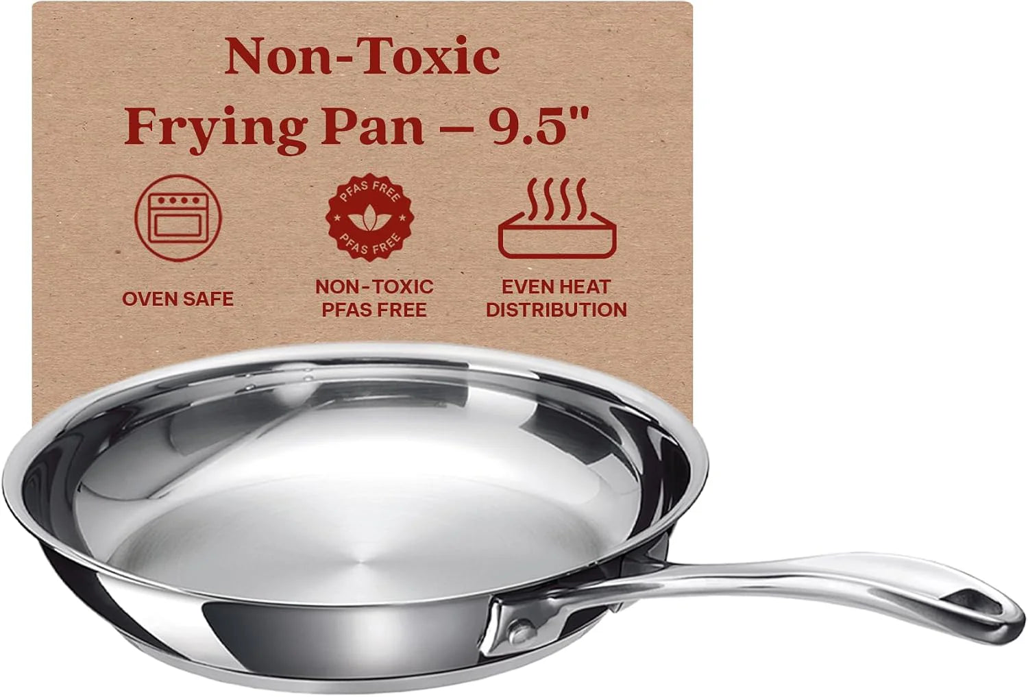 ALVA Chef Koekenpan 9.5" Koekenpan, Roestvrij stalen Pan, Oven Safe Skillet, Inductie Compatibel Kookgerei Koekenpan, Vaatwasser Veilig Omelet Pan, Elektrische Koekenpan